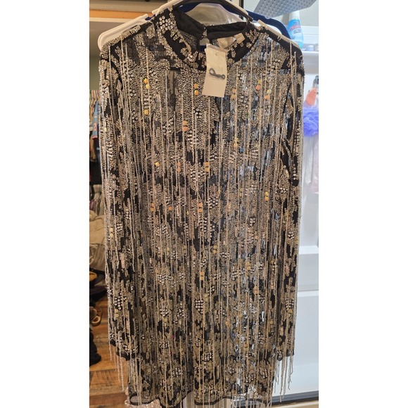 ASOS | Dresses | Asos Bead Embellish Sequin Fringe Dress Black Silver ...